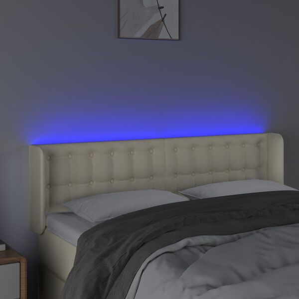 vidaXL Tăblie de pat cu LED, crem, 147x16x78/88 cm, piele ecologică