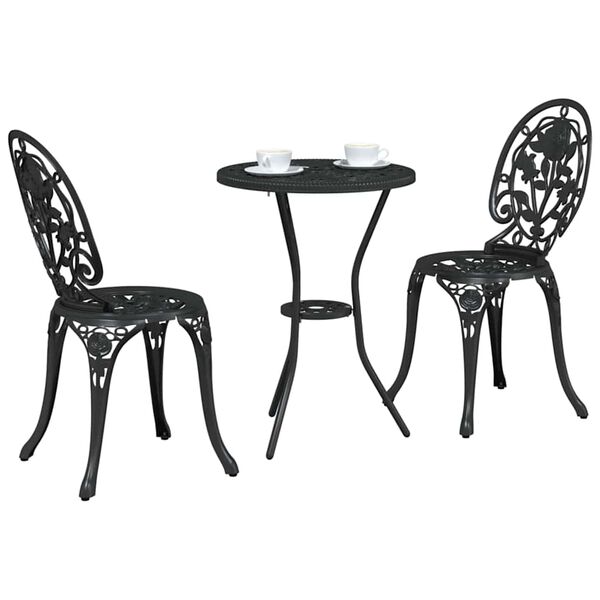 vidaXL Set Bistro de Grădină 3 pcs Negru Aluminiu