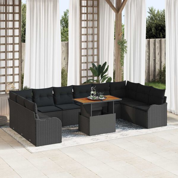 vidaXL Set de canapele pentru grădină 11 pcs Negru Rattan poli