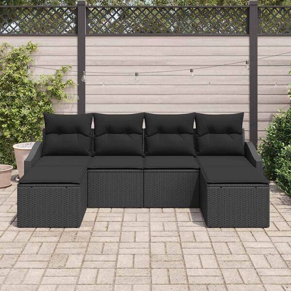 vidaXL Set de masă pentru grădină cu pernă cu depozitare 6 pcs Negru