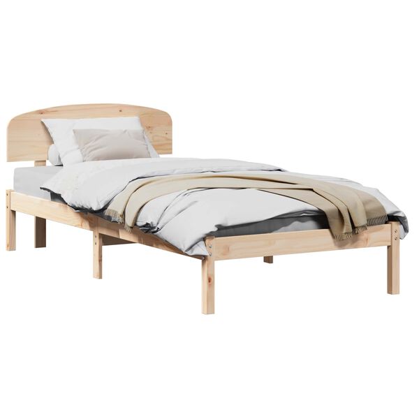 vidaXL Cadru de pat cu headboard natural 90 x 200 cm Lemn de pin masiv