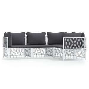 vidaXL Set mobilier de grădină, 4 piese, cu perne, alb, oțel