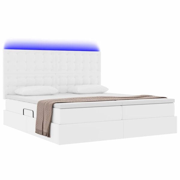 vidaXL Pat cu saltea și LED Alb pur 180 x 200 cm Piele artificială