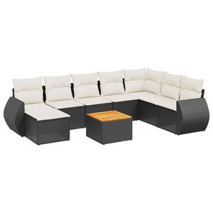 vidaXL Set mobilier de grădină cu perne, 9 piese, negru, poliratan