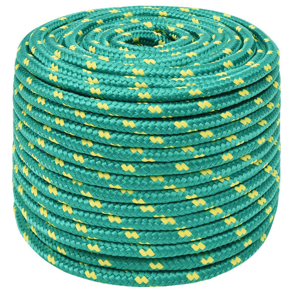 vidaXL Fr&acirc;nghie de barcă, verde, 12 mm, 100 m, polipropilenă