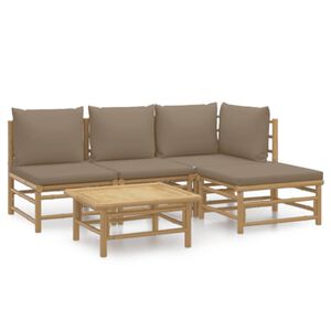 vidaXL Set mobilier de grădină cu perne gri taupe, 5 piese, bambus