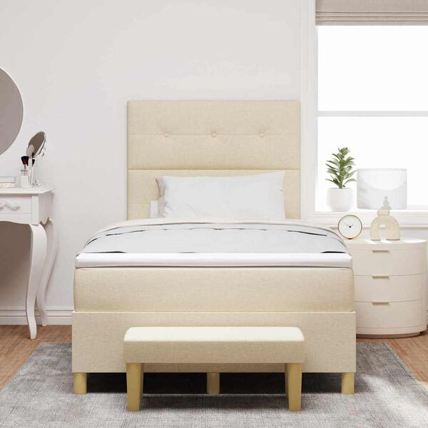 vidaXL Pat cu arcuri cu saltea cu headboard Crem 120 x 200 cm țesătură