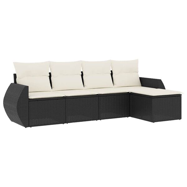 vidaXL Set mobilier de grădină cu perne, 5 piese, negru, poliratan