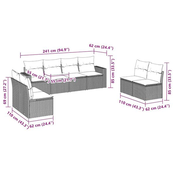 vidaXL Set canapele de grădină cu perne, 8 piese, maro, poliratan