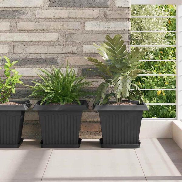 vidaXL Vază pătrată pentru flori 6 pcs Negru 28,5 x 28,5 x 22 cm
