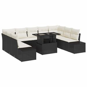 vidaXL Set de canapele pentru grădină 10 buc. Negru și Crem poliratan