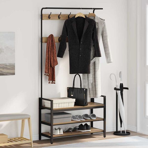 vidaXL Răcător de paltoane cu raft Stejar Artizanal 95 x 34 x 184 cm