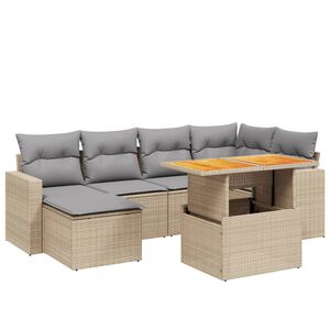 vidaXL Set canapele de grădină, 7 piese, cu perne, bej, poliratan