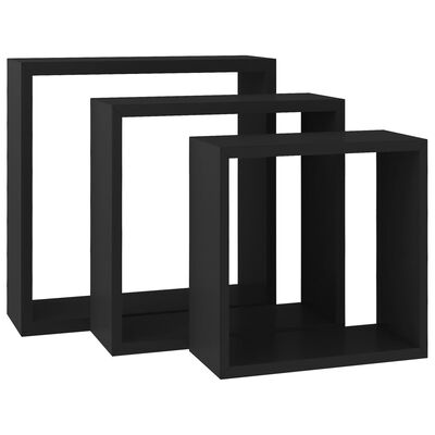 vidaXL Rafturi cub de perete, 3 buc., negru, MDF