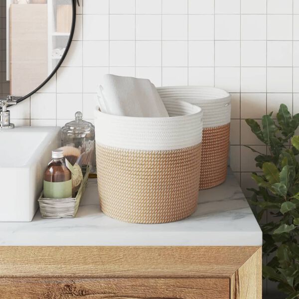 vidaXL Coșuri de depozitare 2 buc. maro și alb Ø28x28 cm bumbac