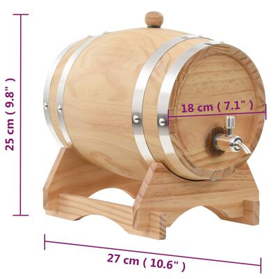 vidaXL Butoi de vin cu robinet, 6 L, lemn masiv de pin