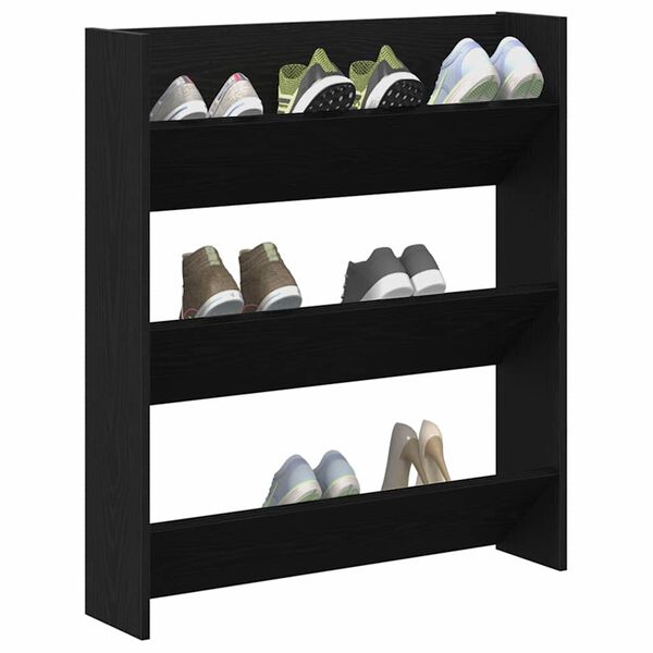 vidaXL Dulap pentru pantofi Stejar Negru 80 x 18 x 90 cm Lemn compozit