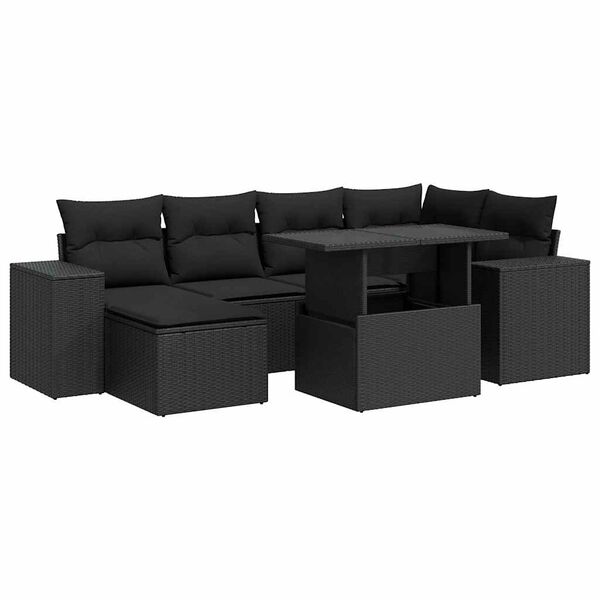 vidaXL Set canapele de grădină cu perne, 7 piese, negru, poliratan