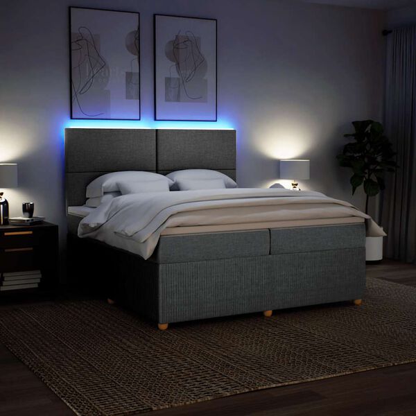 vidaXL Pat box spring cu saltea, gri deschis, 200x200 cm, textil