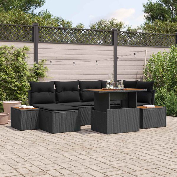 vidaXL Set de canapele pentru grădină 7 pcs Negru Rattan poli