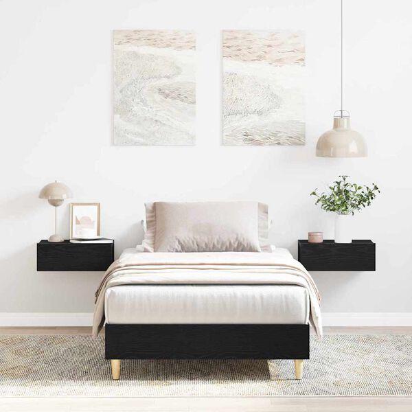 vidaXL Cadru de pat Stejar negru 90 x 190 cm Lemn compozit