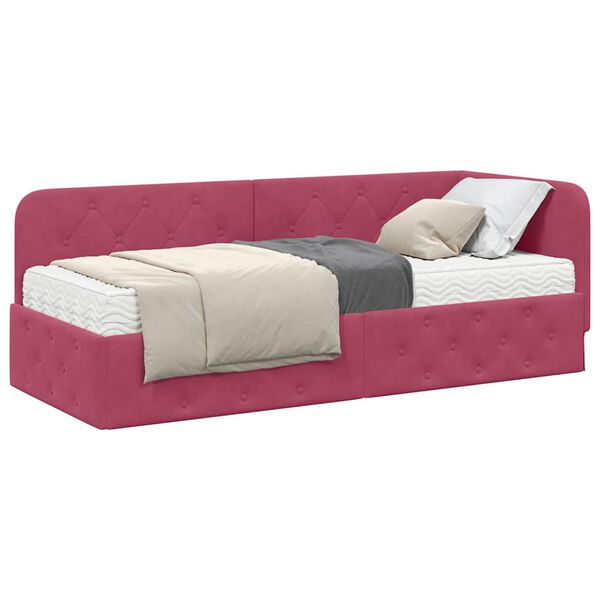 vidaXL Cadru de pat colțar cu saltea Roșu Vin 80 x 200 cm Catifea