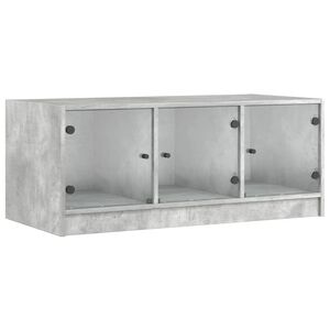 vidaXL Măsuță de cafea cu uși din sticlă, gri beton, 102x50x42 cm