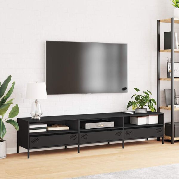 vidaXL Dulap TV, negru, 202x39x43,5 cm, oțel laminat la rece