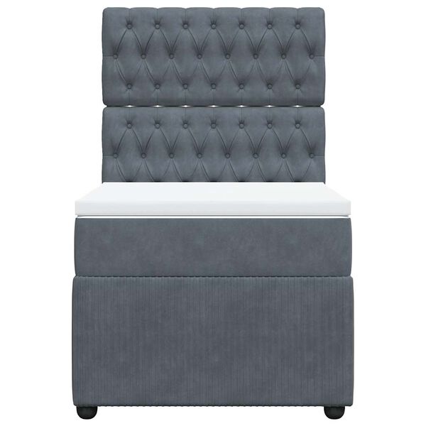 vidaXL Pat box spring cu saltea, gri închis, 80x200 cm, catifea