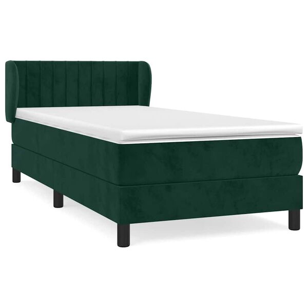 vidaXL Pat box spring cu saltea, verde &icirc;nchis, 80x200 cm, catifea