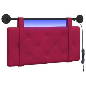 vidaXL Tăblie de pat suspendată Cu lumină LED Roșu Vin Catifea