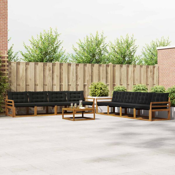 vidaXL Set de canapele de exterior cu pernă 9 pcs Natural și Negru