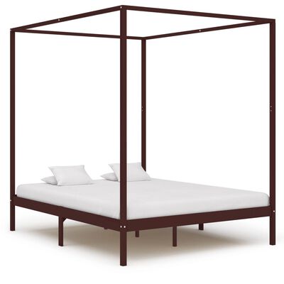 vidaXL Cadru pat cu baldachin, maro închis, 180x200cm, lemn masiv pin