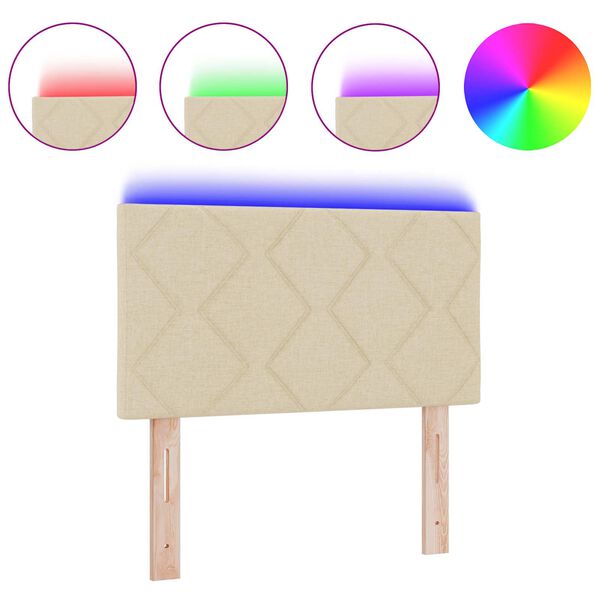 vidaXL Tăblie cap cu lumini cu bandă LED Ajustabil Crem 80 cm țesătură