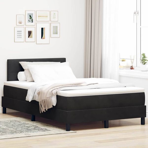 vidaXL Pat cu arcuri cu saltea cu headboard Negru 120 x 190 cm Catifea