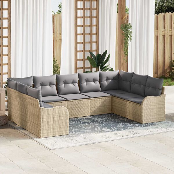 vidaXL Set de canapele pentru grădină cu pernă 9 pcs Bej Rattan poli