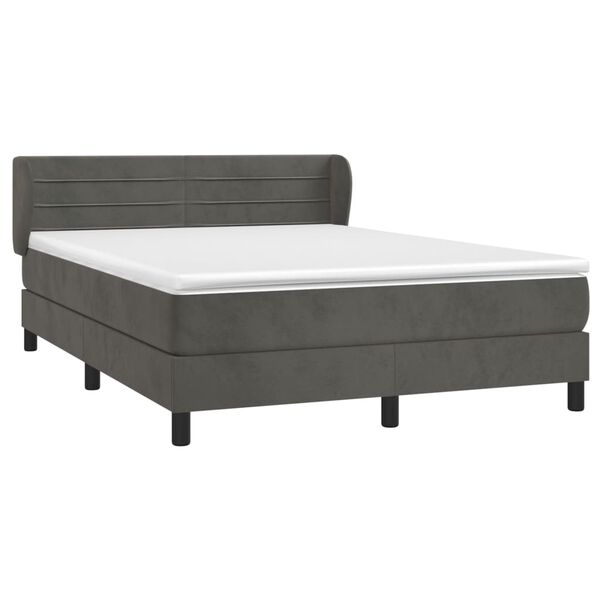 vidaXL Pat box spring cu saltea, gri &icirc;nchis, 140x190 cm, catifea