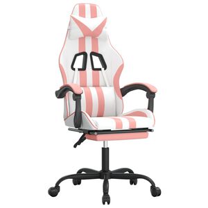 vidaXL Scaun de gaming cu suport picioare, alb/roz, piele ecologică