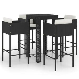 vidaXL Set mobilier bar de grădină cu perne, 5 piese, negru, poliratan