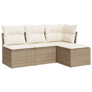 vidaXL Set canapele de grădină, 4 piese, cu perne, bej, poliratan