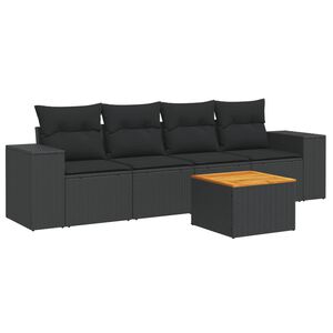 vidaXL Set mobilier de grădină cu perne, 5 piese, negru, poliratan