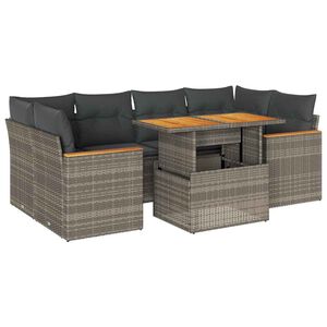 vidaXL Set mobilier grădină cu perne 6 piese gri poliratan/lemn acacia