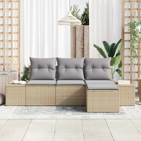 vidaXL Set de canapele pentru grădină 4 pcs Bej Rattan poli