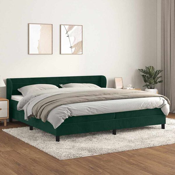 vidaXL Pat box spring cu saltea, verde &icirc;nchis, 200x200 cm, catifea