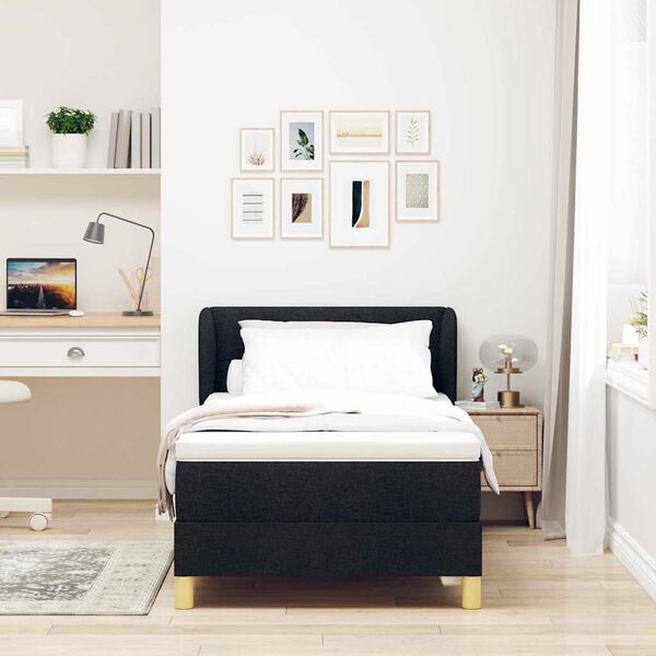 vidaXL Pat cu arcuri cu saltea cu headboard Negru 90 x 200 cm țesătură