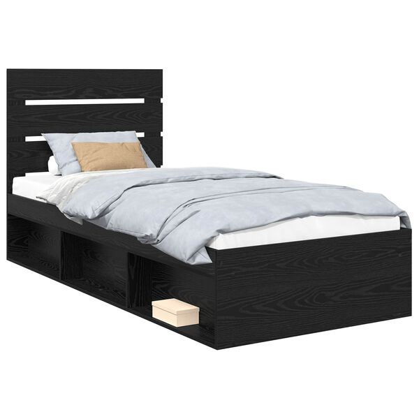 vidaXL Cadru de pat cu headboard Negru 100 x 200 cm Lemn de pin masiv
