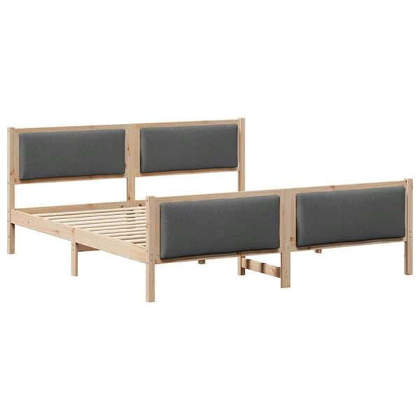 vidaXL Cadru de pat cu headboard Gri &icirc;nchis 200 x 200 cm țesătură