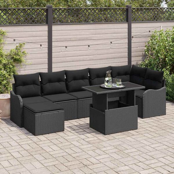 vidaXL Set de canapele pentru grădină cu pernă 8 pcs Negru Rattan poli
