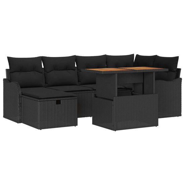vidaXL Set de canapele pentru grădină 7 pcs Negru poliratan