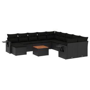 vidaXL Set canapele de grădină, 12 piese, cu perne, negru, poliratan